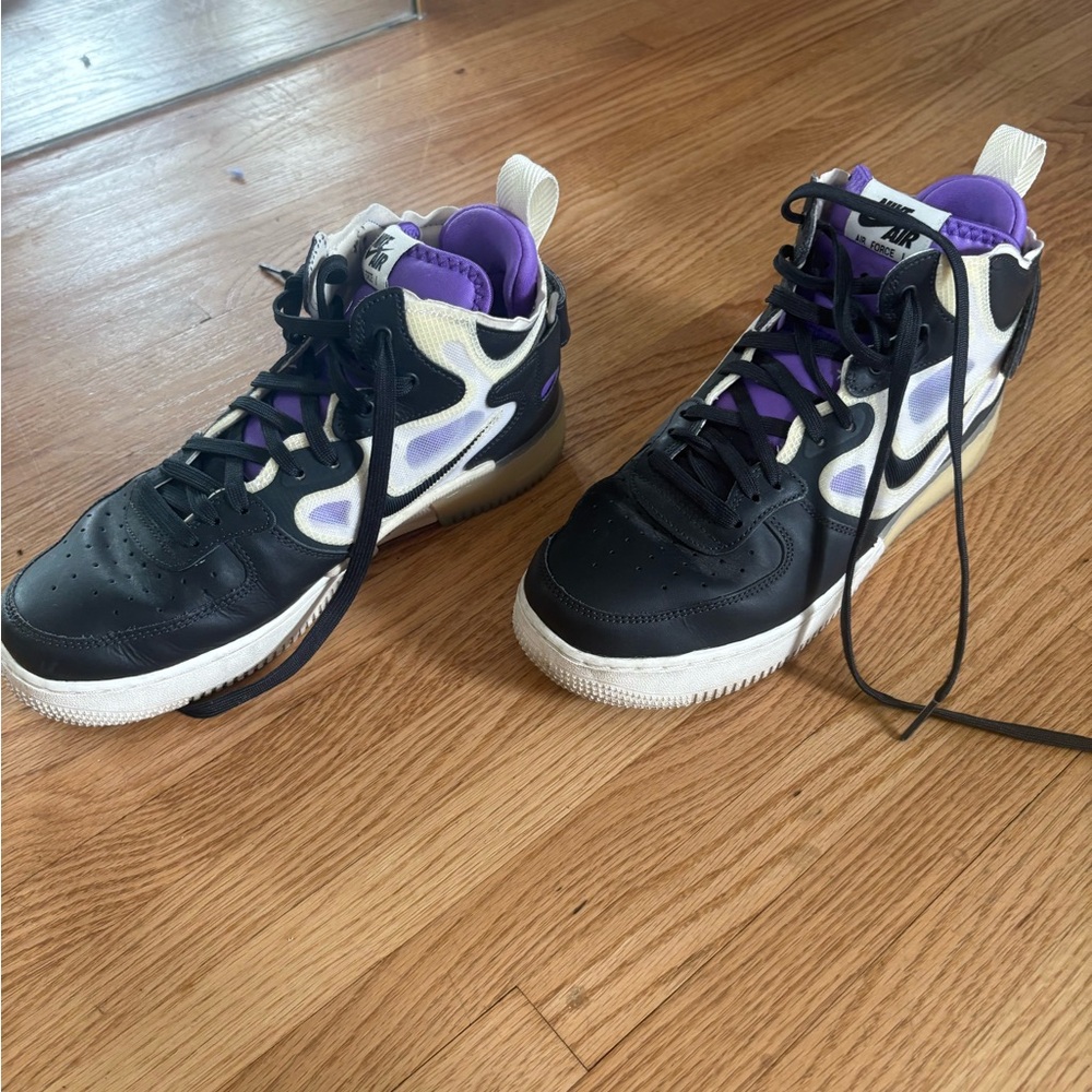 Nike Air Force One Mid React Black and Purple Dynamic Athletic Shoes